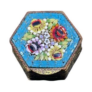 Vintage Hexagonal Micro Mosaic Pill Box Trinket Box Made in Italy